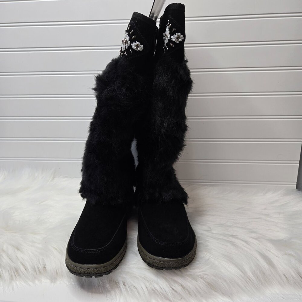 Wanderlust Women's Nika Black Fur Knee-High Boots Shoes 8 Wide W 1077498-9 New - Picture 8 of 16